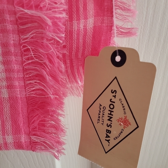 NWT ST. JOHN'S BAY WOMENS SCARF OR WRAP PLAID, Pink Glow - Picture 2 of 6